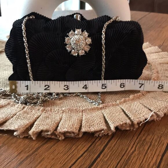 LORREN BELL LAYERED JEWELED HARD CLUTCH BLACK FORMAL WEDDING PROM FEMININE PURSE - Picture 4 of 9